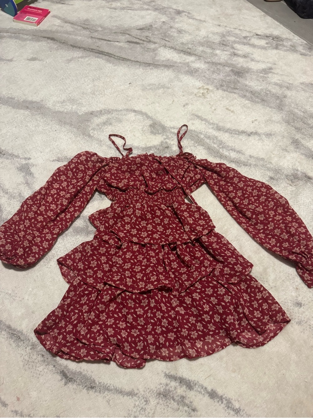 Justify Burgundy Floral Tiered Off-Shoulder Dress